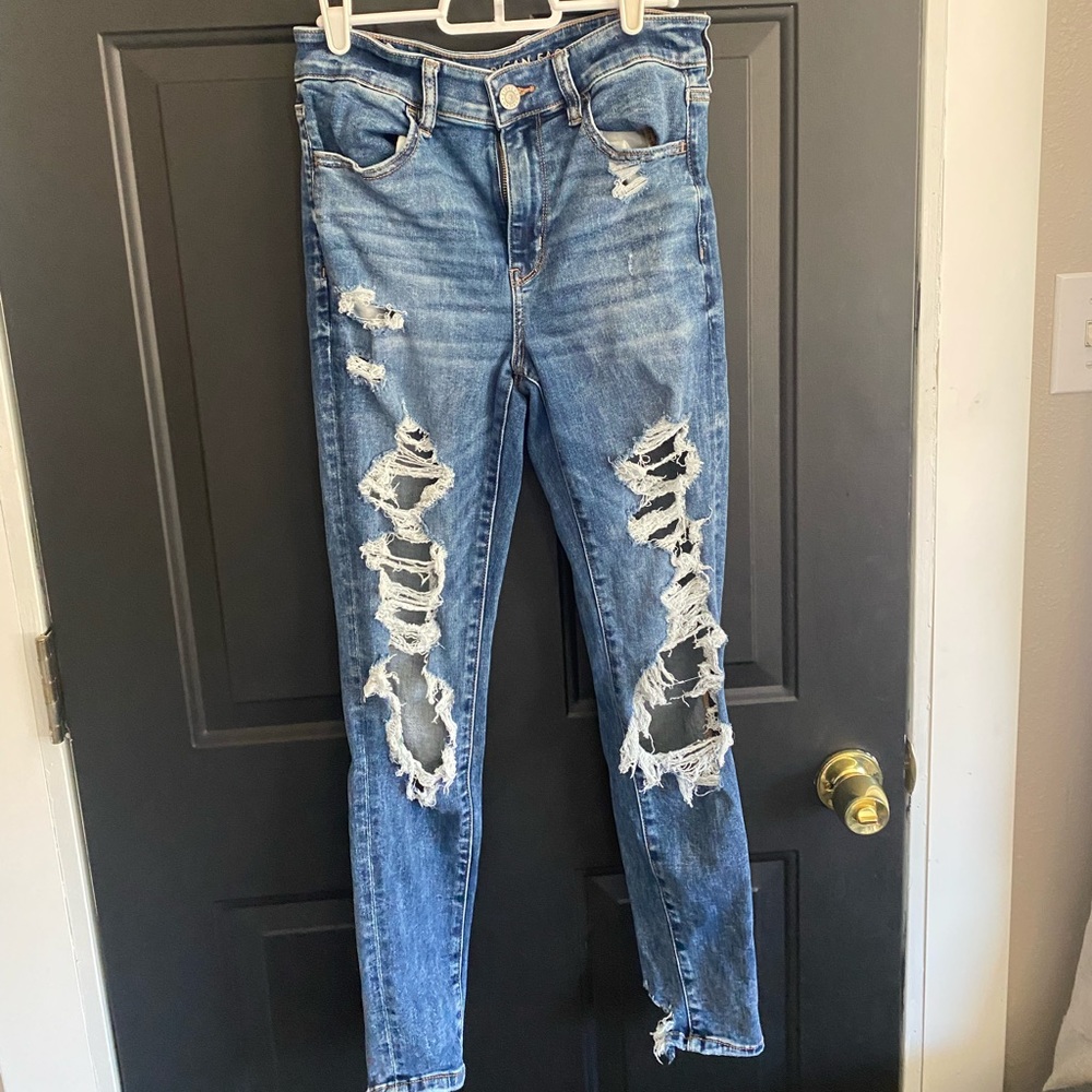 American Eagle skinny ripped jeans.